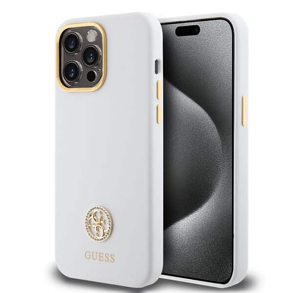 Guess "4G Strass Logo Collection" Case Θήκη προστασίας από σιλικόνη – iPhone 15 Pro Max (White – GUHCP15XM4DGPH) - Image 1