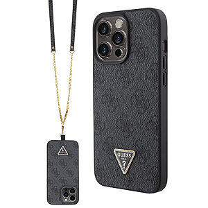 Guess “4G Metal Logo Strass Collection” Crossbody Case Θήκη προστασίας από δερματίνη με λουράκι – iPhone 15 Pro Max (Μαύρο – GUHCP15XP4TDSCPK)