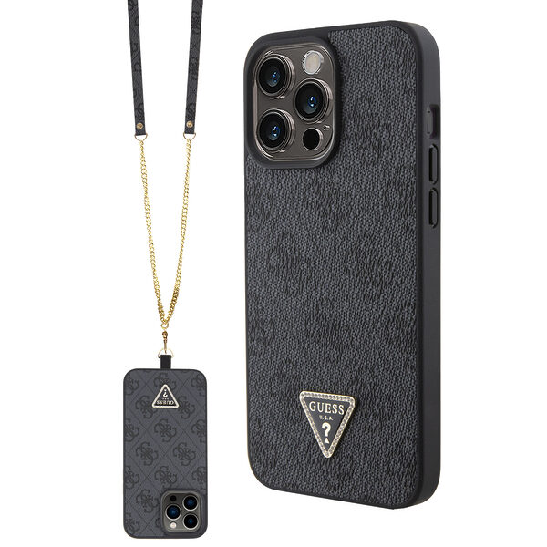 Guess “4G Metal Logo Strass Collection” Crossbody Case Θήκη προστασίας από δερματίνη με λουράκι – iPhone 15 Pro Max (Μαύρο – GUHCP15XP4TDSCPK) - Image 1