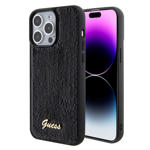 Guess "Sequin Script Metal" Hard Case iPhone 15 Pro Max (Black – GUHCP15XPSFDGSK) - Image 1
