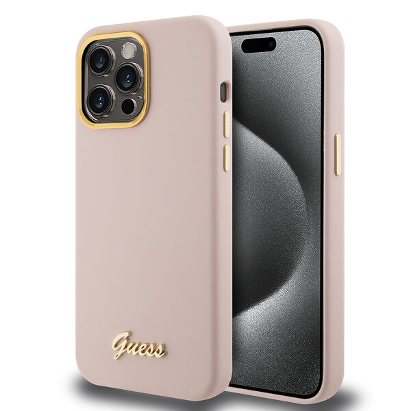 Guess “Vintage Script Gold Logo Collection” Σκληρή Θήκη προστασίας από σιλικόνη – Apple iPhone 15 Pro Max (Ροζ  – GUHCP15XSMBSLP) - Image 1