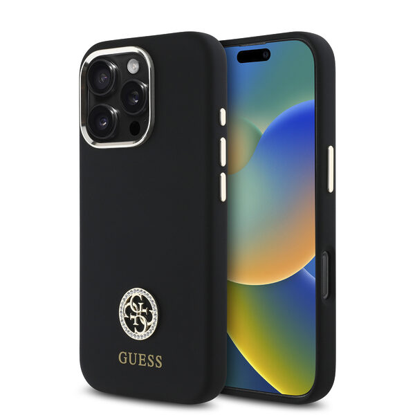 Guess “4G Metal Logo Strass Collection” Case Θήκη προστασίας από σιλικόνη – iPhone 16 Pro (Μαύρο – GUHCP16LM4DGPK) - Image 1