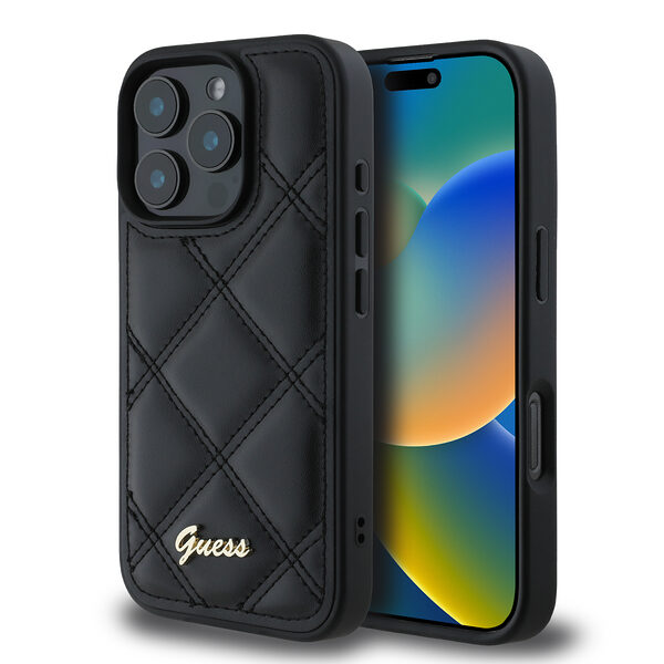 Guess “Quilted Metal Logo Collection” Case Θήκη προστασίας από δερματίνη – iPhone 16 Pro (Μαύρο – GUHCP16LPSQSQSK) - Image 1