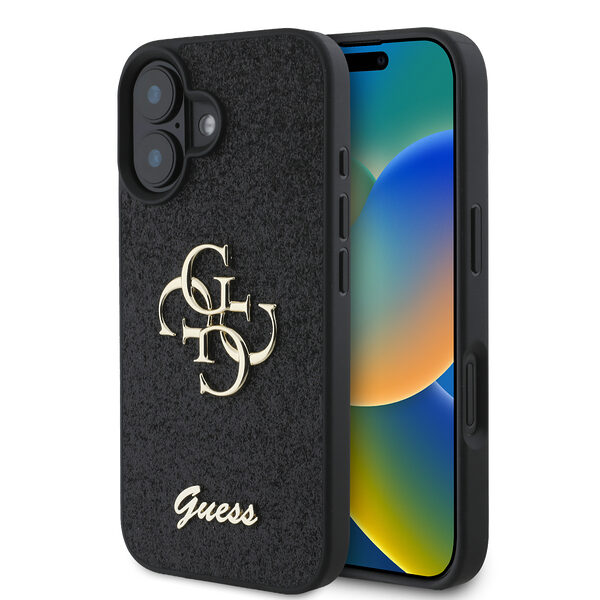 Guess Fixed Glitter Big 4G Logo Case Θήκη προστασίας από σιλικόνη – iPhone 16 (Μαύρο – GUHCP16SHG4SGK) - Image 1