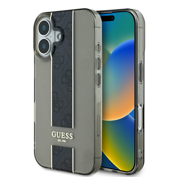 Guess Translucent IML 4G Middlestripe Case Θήκη προστασίας από σιλικόνη – iPhone 16 (Μαύρο – GUHCP16SHS4PPK) - Image 1