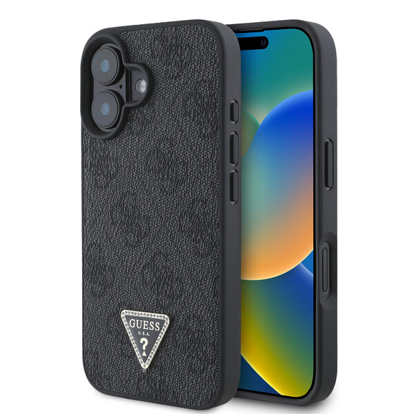 Guess “4G Triangle Strass Collection” Hard Case Θήκη προστασίας από δερματίνη– iPhone 16 (Μαύρο – GUHCP16SP4TDPK) - Image 1