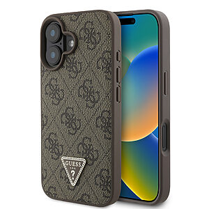 Guess “4G Triangle Strass Collection” Hard Case Θήκη προστασίας από δερματίνη– iPhone 16 (Καφέ – GUHCP16SP4TDPW)
