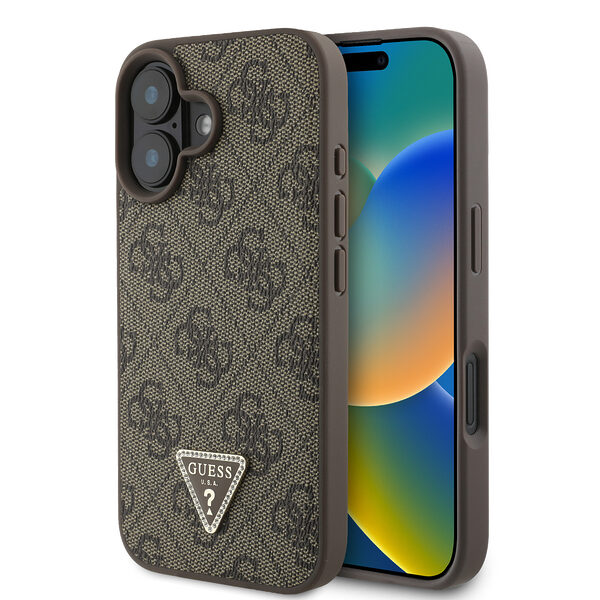 Guess “4G Triangle Strass Collection” Hard Case Θήκη προστασίας από δερματίνη– iPhone 16 (Καφέ – GUHCP16SP4TDPW) - Image 1