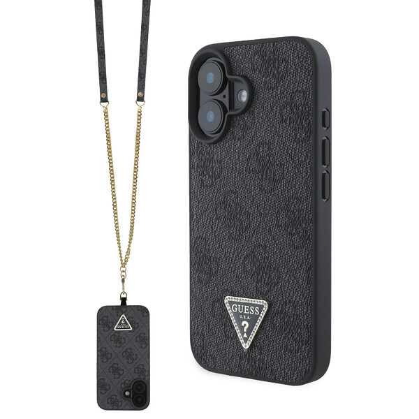 Guess “Metal Logo Strass Collection” Case Θήκη προστασίας Crossbody από δερματίνη – iPhone 16 (Μαύρο – GUHCP16SP4TDSCPK) - Image 1