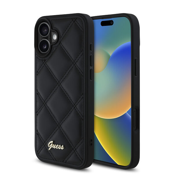 Guess “Quilted Metal Logo Collection” PU Case Θήκη προστασίας από δερματίνη – iPhone 16 (Μαύρο – GUHCP16SPSQSQSK) - Image 1