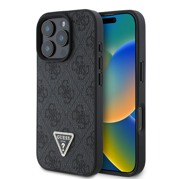Guess “4G Triangle Strass Collection ” Hard Case Θήκη προστασίας από δερματίνη– iPhone 16 Pro Max (Μαύρο – GUHCP16XP4TDPK) - Image 1