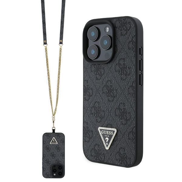 Guess “Metal Logo Strass Collection” Case Θήκη προστασίας Crossbody από δερματίνη– iPhone 16 Pro Max (Μαύρο – GUHCP16XP4TDSCPK) - Image 1