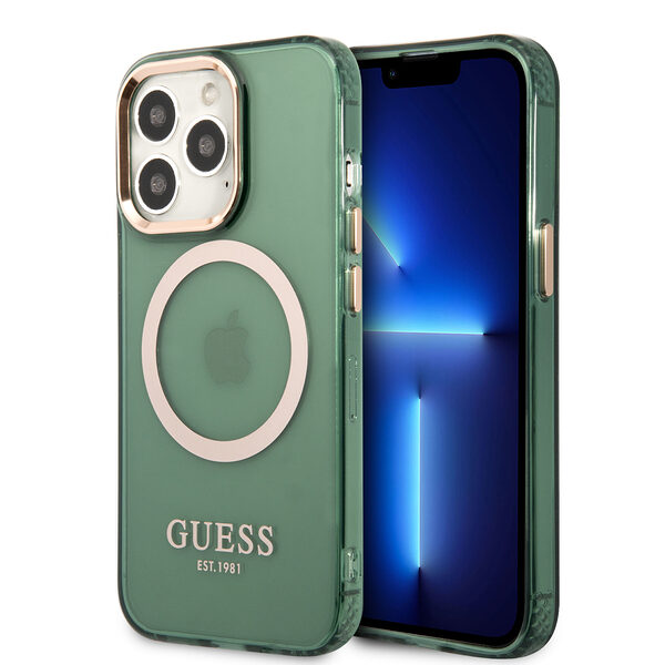 Guess “Gold Outline Translucent” MagSafe Hard Case Θήκη προστασίας από σκληρό πλαστικό – iPhone 13 Pro (Χακί – GUHMP13LHTCMA) - Image 1