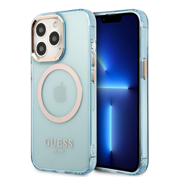 Guess “Gold Outline Collection” MagSafe Hard Case Θήκη προστασίας από σκληρό πλαστικό – iPhone 13 Pro Max (Μπλε – GUHMP13XHTCMB) - Image 1