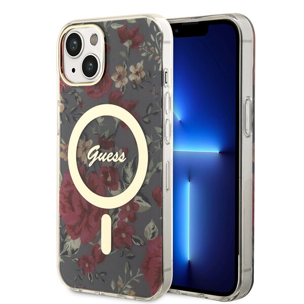 Guess “Flower Collection” MagSafe Hard Case Θήκη προστασίας από σκληρό πλαστικό – iPhone 14 Plus (Χακί – GUHMP14MHCFWSA) - Image 1