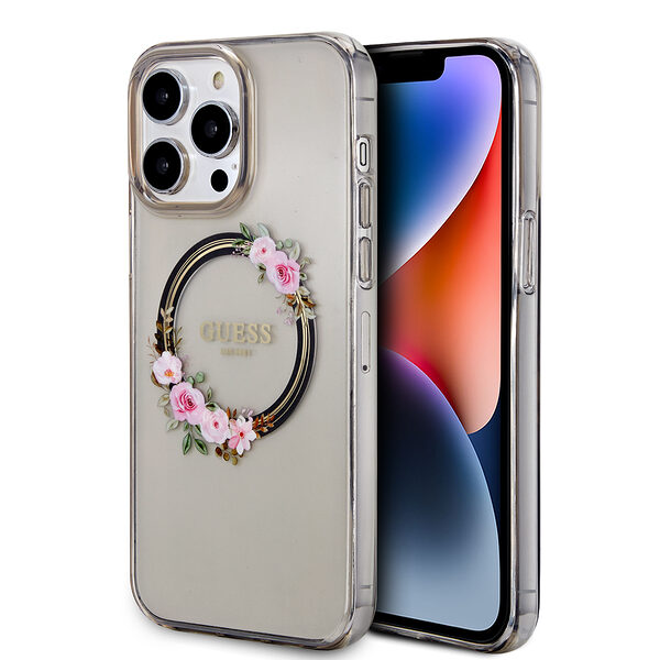 Guess “Flowers Wreath Collection” MagSafe Hard Case Θήκη προστασίας από σκληρό πλαστικό – iPhone 14 Pro Max (Μαύρο – GUHMP14XHFWFCK) - Image 1