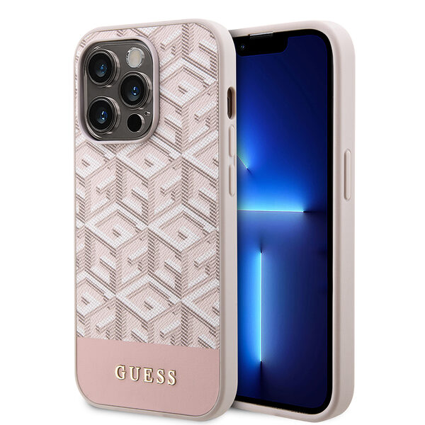 Guess “Gcube Stripes Collection” MagSafe PU Leather Case Θήκη προστασίας από δερματίνη – iPhone 14 Pro Max (Ροζ – GUHMP14XHGCFSEP) - Image 1