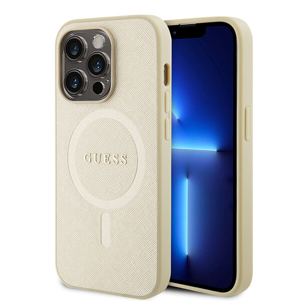 Guess Saffiano Hard Case Θήκη προστασίας από δερματίνη – iPhone 15 Pro (Μπεζ – GUHMP15LPSAHMCB) - Image 1
