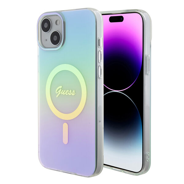 Guess Iridescent Magsafe Case Πολύχρωμη θήκη προστασίας από σκληρό πλαστικό – iPhone 15 Plus (Rainbow Purple – GUHMP15MHITSQ) - Image 1