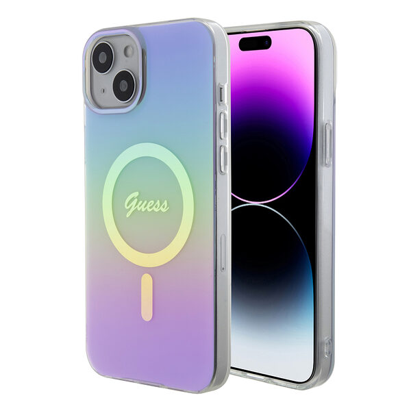 Guess Iridescent Magsafe Case Πολύχρωμη θήκη προστασίας από σκληρό πλαστικό – iPhone 15 (Rainbow Purple – GUHMP15SHITSU) - Image 1
