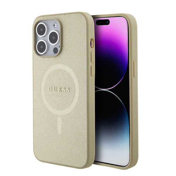 Guess Saffiano Hard Case Θήκη προστασίας από δερματίνη – iPhone 15 Pro Max (Μπεζ – GUHMP15XPSAHMCB) - Image 1
