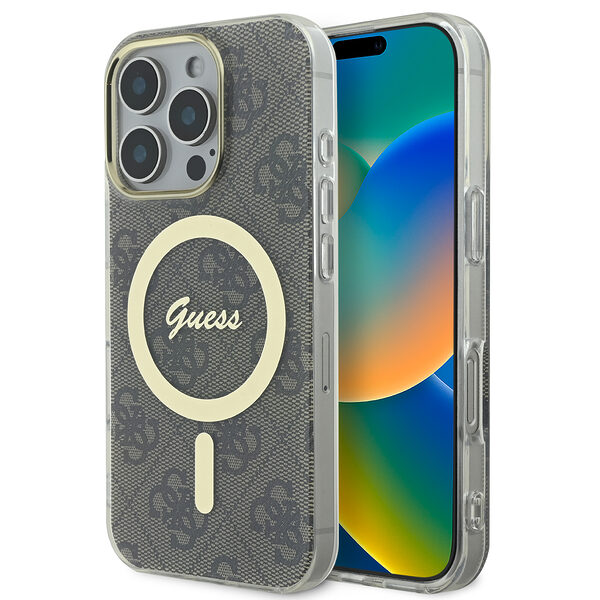 Guess Magsafe “4G Logο” Hard Case Ημιδιάφανη Θήκη προστασίας από σκληρό πλαστικό – iPhone 16 Pro (Διάφανο/Καφέ – GUHMP16LH4STW) - Image 1