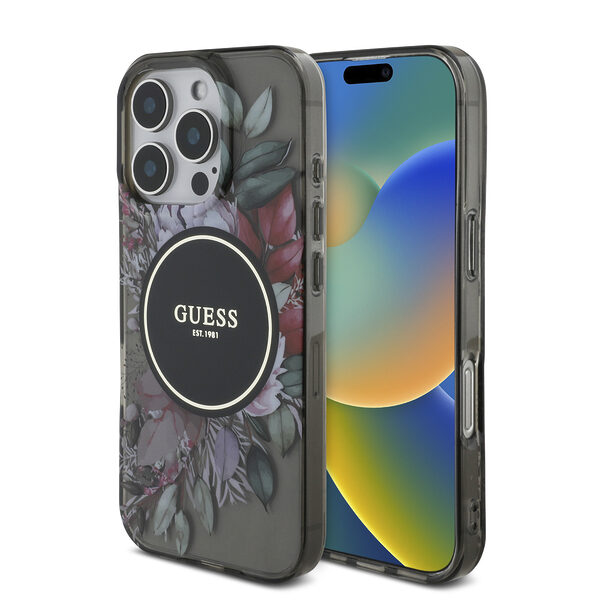 Guess Magsafe “Flowers with Pearl Strap” Hard Case Θήκη προστασίας από σκληρό πλαστικό – iPhone 16 Pro (Μαύρο – GUHMP16LHFWBRCESK) - Image 1