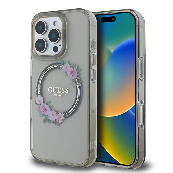 Guess Magsafe “Flower Wreath” Hard Case Θήκη προστασίας από σκληρό πλαστικό – iPhone 16 Pro (Μαύρο – GUHMP16LHFWFCK) - Image 1