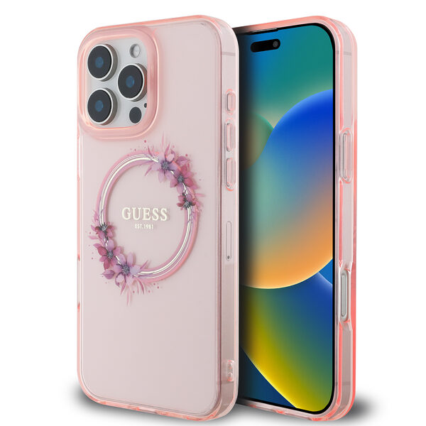 Guess Magsafe “Flower Wreath” Hard Case Θήκη προστασίας από σκληρό πλαστικό – iPhone 16 Pro (Ροζ – GUHMP16LHFWFCP) - Image 1
