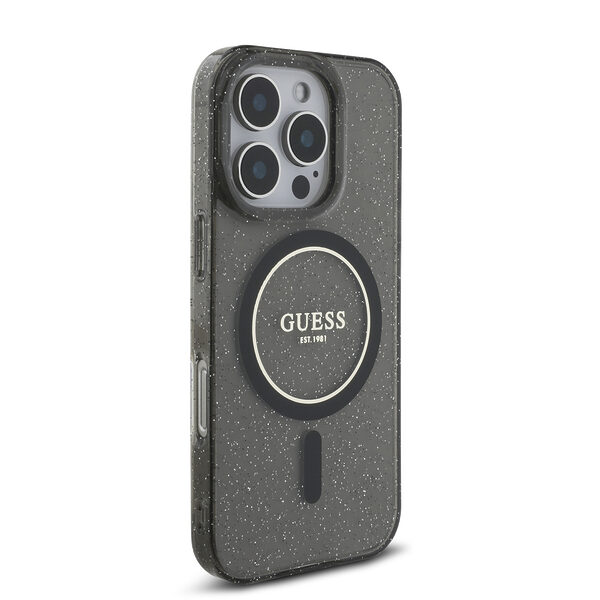 Guess Magsafe “Glitter with Pearl Strap” Hard Case Θήκη προστασίας από σκληρό πλαστικό – iPhone 16 Pro (Μαύρο – GUHMP16LHGCRELSK) - Image 1