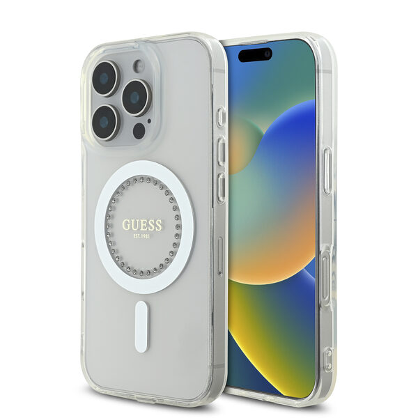 Guess Magsafe “Rhinestones” Hard Case Θήκη προστασίας από σκληρό πλαστικό – iPhone 16 Pro (Λευκό – GUHMP16LPFTDTEH) - Image 1