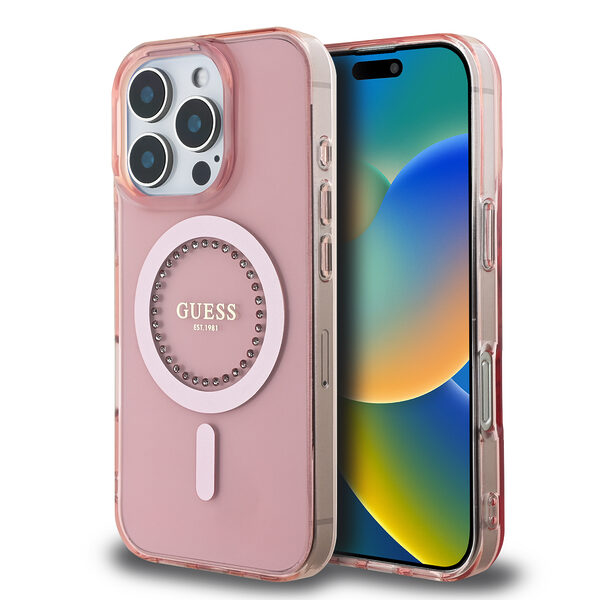 Guess Magsafe “Rhinestones” Hard Case Θήκη προστασίας από σκληρό πλαστικό – iPhone 16 Pro (Ροζ – GUHMP16LPFTDTEP) - Image 1