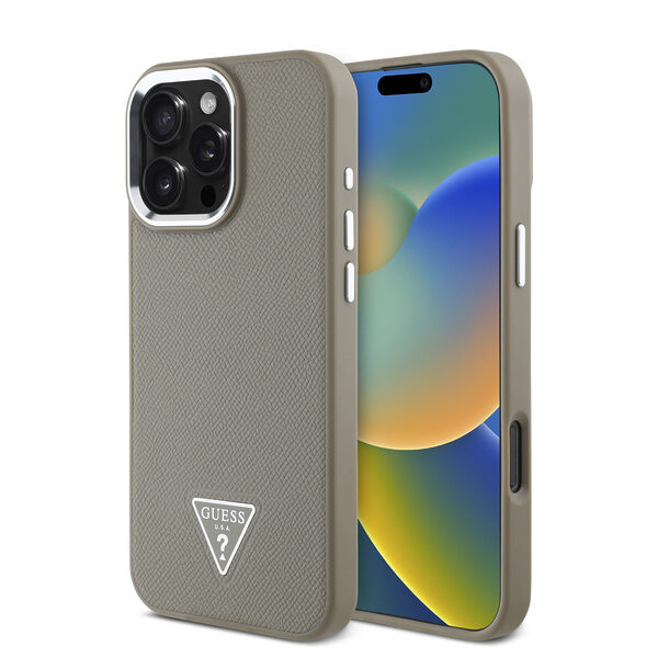 Guess Magsafe “Triangle Logo” Grained PU Case Θήκη προστασίας από δερματίνη – iPhone 16 Pro (Καφέ – GUHMP16LPGTSPSW) - Image 1