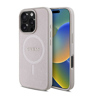 Guess Magsafe “Saffiano Collection" Hard Case Θήκη προστασίας από δερματίνη – iPhone 16 Pro (Ροζ – GUHMP16LPSAHMCP)
