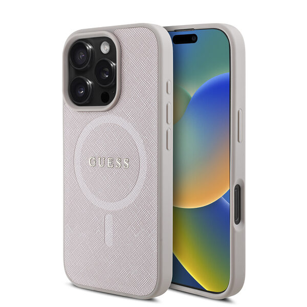 Guess Magsafe “Saffiano Collection" Hard Case Θήκη προστασίας από δερματίνη – iPhone 16 Pro (Ροζ – GUHMP16LPSAHMCP) - Image 1