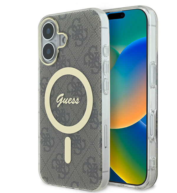 Guess Magsafe “4G Logο” Hard Case Ημιδιάφανη Θήκη προστασίας από σκληρό πλαστικό – iPhone 16 (Διάφανο/Καφέ – GUHMP16SH4STW) - Image 1