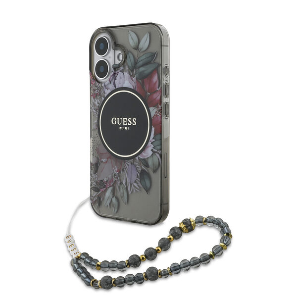 Guess Magsafe “Flowers with Pearl Strap” Hard Case Θήκη προστασίας από σκληρό πλαστικό – iPhone 16 (Μαύρο – GUHMP16SHFWBRCESK) - Image 1