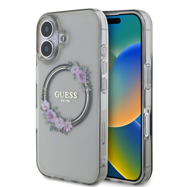 Guess Magsafe “Flower Wreath” Hard Case Θήκη προστασίας από σκληρό πλαστικό – iPhone 16 (Μαύρο – GUHMP16SHFWFCK) - Image 1