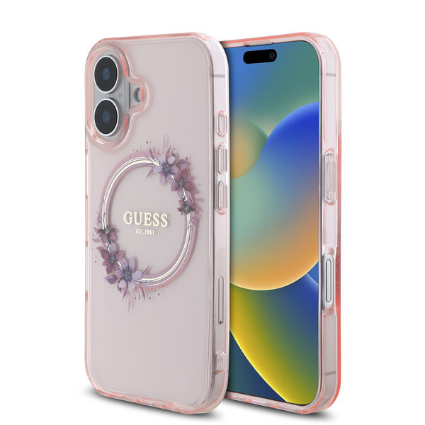 Guess Magsafe “Flower Wreath” Hard Case Θήκη προστασίας από σκληρό πλαστικό – iPhone 16 (Ροζ – GUHMP16SHFWFCP) - Image 1