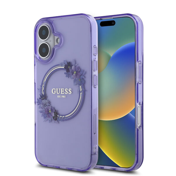 Guess Magsafe “Flower Wreath” Hard Case Θήκη προστασίας από σκληρό πλαστικό – iPhone 16 (Μωβ – GUHMP16SHFWFCU) - Image 1