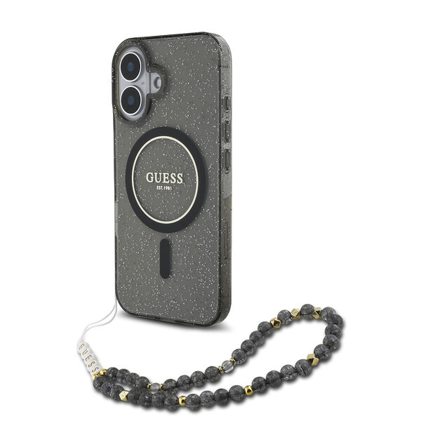 Guess Magsafe “Glitter with Pearl Strap” Hard Case Θήκη προστασίας από σκληρό πλαστικό – iPhone 16 (Μαύρο – GUHMP16SHGCRELSK) - Image 1