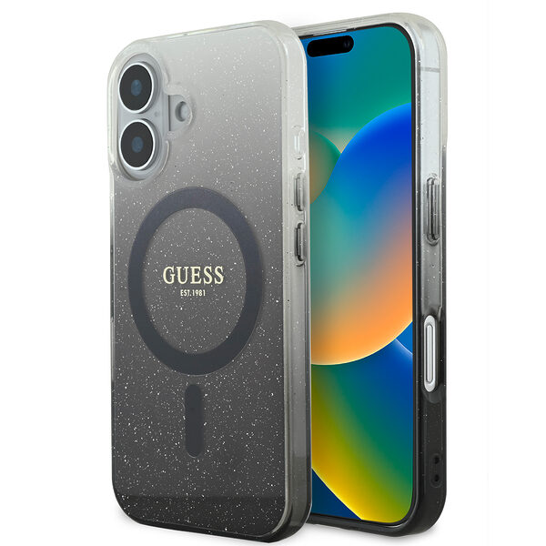 Guess Magsafe “Glitter Gradient” Hard Case Θήκη προστασίας από σκληρό πλαστικό – iPhone 16 (Μαύρο – GUHMP16SHGRCELK) - Image 1
