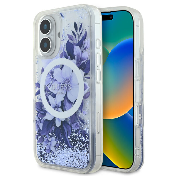 Guess Magsafe “Liquid Glitter Flower" Hard Case Θήκη προστασίας από σκληρό πλαστικό – iPhone 16 (Μωβ – GUHMP16SLFMWTU) - Image 1