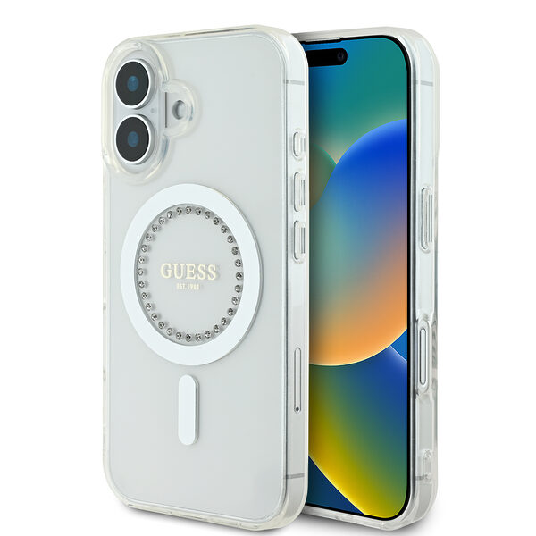 Guess Magsafe “Rhinestones” Hard Case Θήκη προστασίας από σκληρό πλαστικό – iPhone 16 (Λευκό – GUHMP16SPFTDTEH) - Image 1