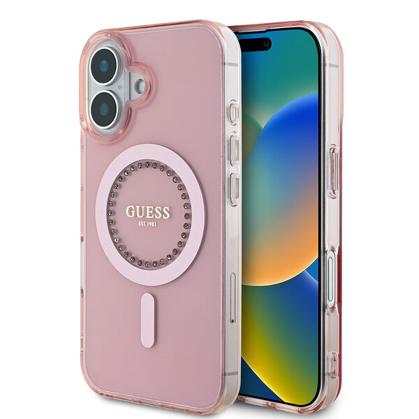 Guess Magsafe “Rhinestones” Hard Case Θήκη προστασίας από σκληρό πλαστικό – iPhone 16 (Ροζ – GUHMP16SPFTDTEP) - Image 1