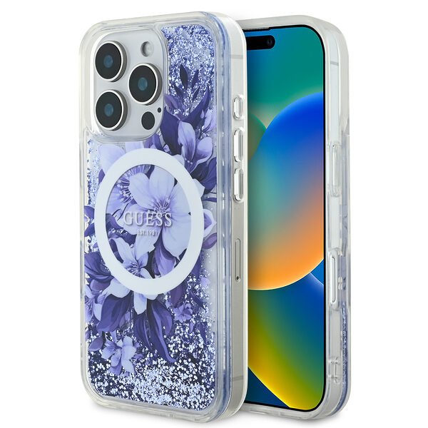 Guess Magsafe “Liquid Glitter Flower" Hard Case Θήκη προστασίας από σκληρό πλαστικό – iPhone 16 Max (Μωβ – GUHMP16XLFMWTU) - Image 1