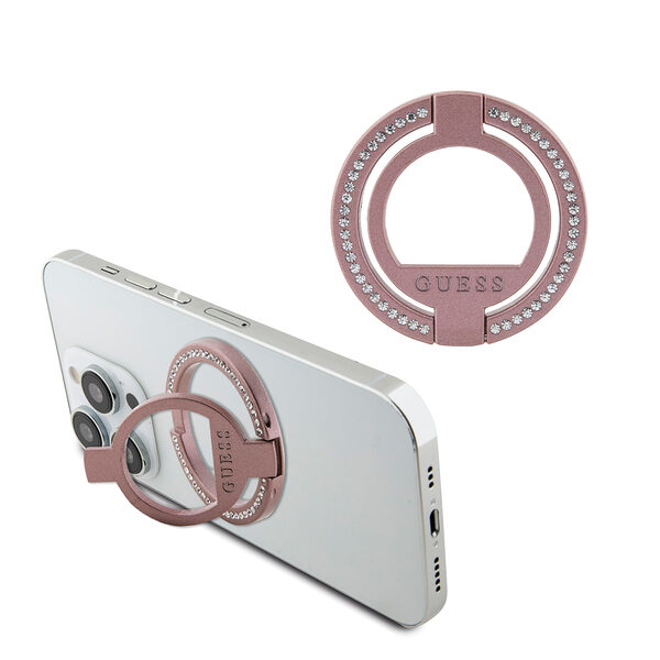 Guess Magsafe Ring Stand with Rhinestones Μοντέρνο Pop Holder για smartphone σε ροζ χρώμα με στρας - Image 1