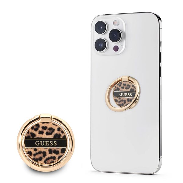 Guess 4G Ring Stand Μοντέρνο Pop Holder για smartphone σε χρυσό/leopard - Image 1