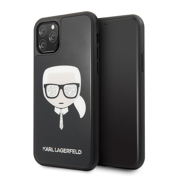 Karl Lagerfeld Double Layer Glitter Hard Case Karl's Head Θήκη προστασίας από σιλικόνη – Apple iPhone 11 Pro (Μαύρο) - Image 1