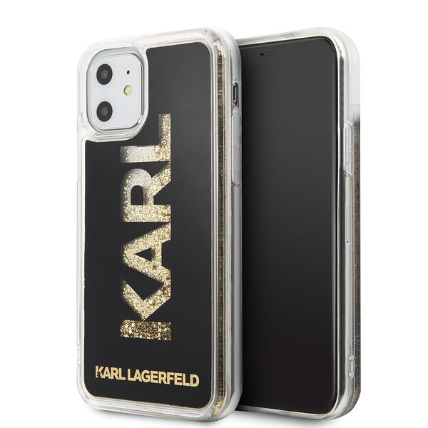 Karl Lagerfeld "Karl Logo Glitter Cover" Hard Case Θήκη προστασίας από σιλικόνη – iPhone 11 (Clear Glitter / Black / Gold) - Image 1